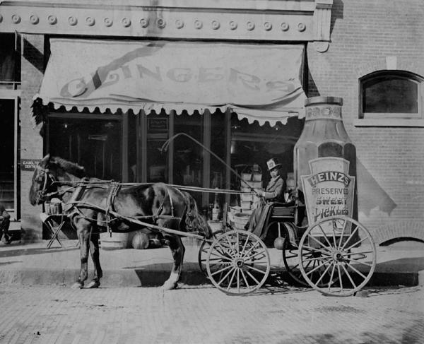 H. J. Heinz Company advertising cart for its preserved sweet pickles, 1890.
