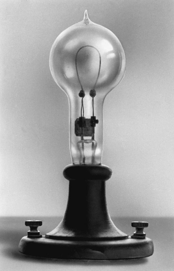 Photograph of Thomas Edison's electric lamp, patented January 27, 1880.