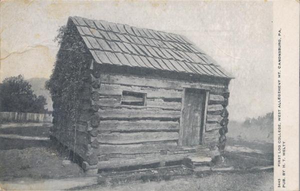 Black and white image of a log structure.