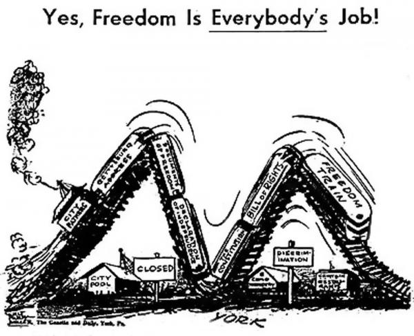 Freedom Train derailed, cartoon