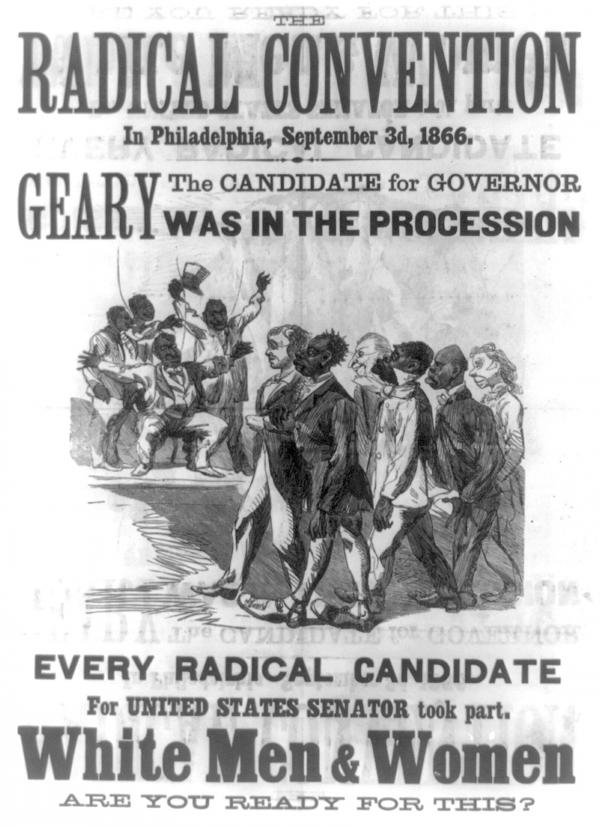 The artist purports to show the convention of Radical Republicans held in Philadelphia