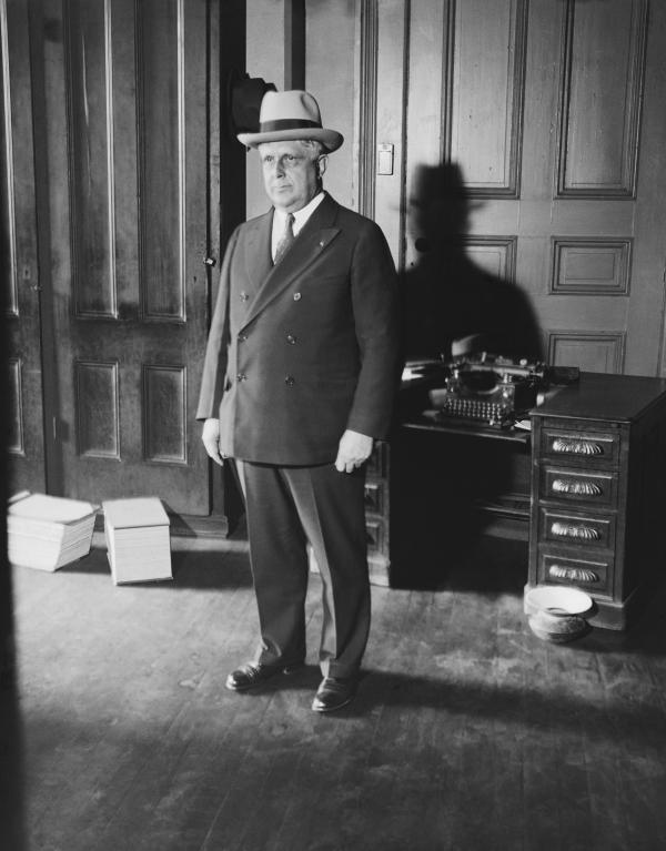 James J. Davis, United States Senator from Pennsylvania, and Cabinet Member under the President, is seen here after he had left Federal Court in New York, where he was indicted on ten counts on charges of violating the Federal laws prohibiting matter pertaining to lotteries from the mails