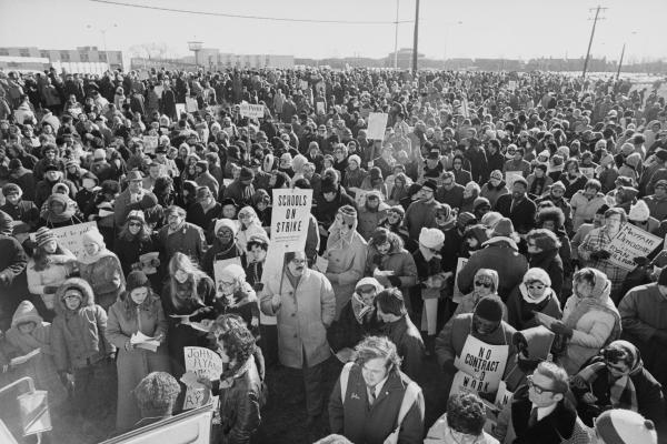 Teachers rallying in support of jailed union leaders, Philadelphia, PA, February 11, 1973. 