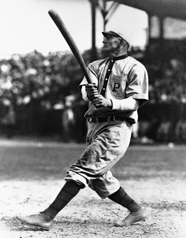 Pittsburgh Pirates Shortstop Honus Wagner in action at bat.