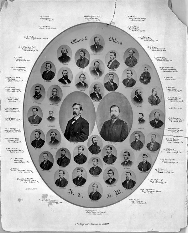 Photo montage of Pennsylvania Railroad officers (1868)  