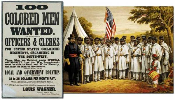 The Union Army recruited African American men for service, many of whom were trained at Camp William Penn outside Philadelphia.