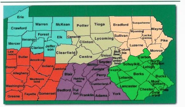 Colorful County Map of Pennsylvania.