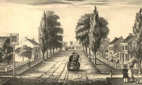 An 1845 depiction of Stroudsburg, developed in the vicinity of the former settlement of Dansbury, which was burned in an Indian attack during the French and Indian War.
