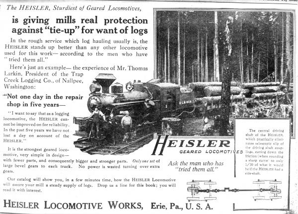 Print ad for Heisler Locomotives
