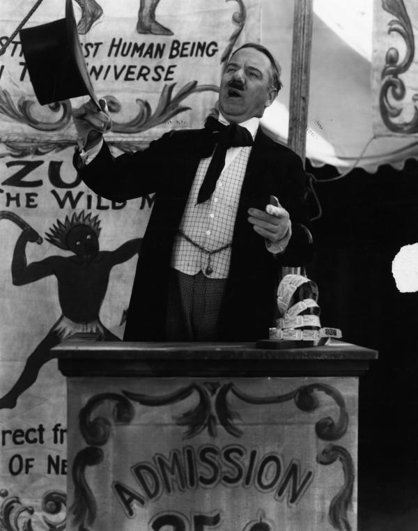 W.C. Fields as a carnival sideshow announcer in a scene from the 1927 Paramount Pictures film, Two Flaming Youths.