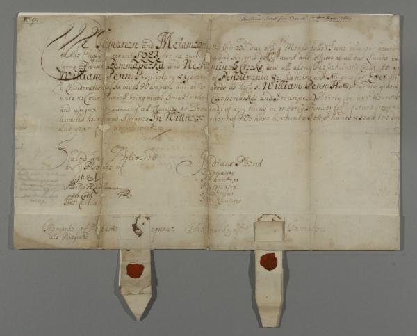 Land Grant with Receipt from Tamanen to William Penn, June 23, 1683, iron gall ink on parchment.