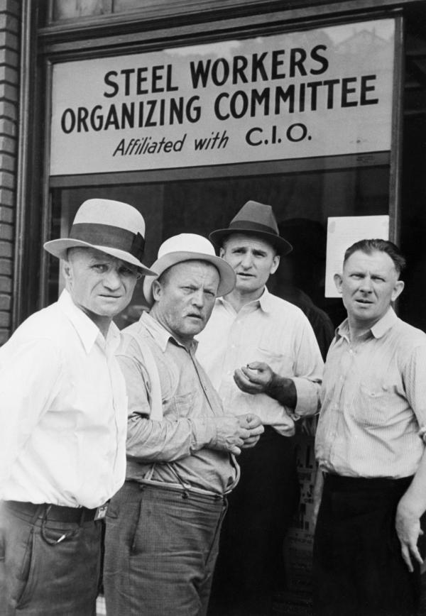 Steel Workers In Front Of Headquarters