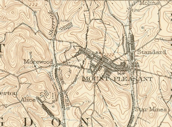 A section of the ca.1902 Connellsville, PA Quad map.