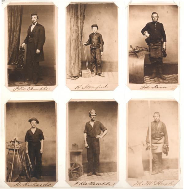Lyon, Shorb and Company album page. The photographs depict the owners and employees of the company. On this page six facsimile representative carte-de-visites are presented. 