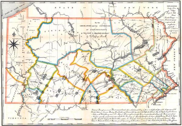 This 1791 map of Pennsylvania includes the newly acquired Erie Triangle in the northwest, and notes the Donation and Depreciation lands.