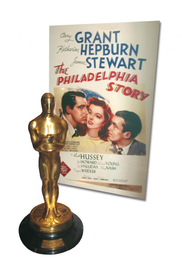 Photograph of the Philadelphia Story Movie Poster and the Oscar Stewart won.