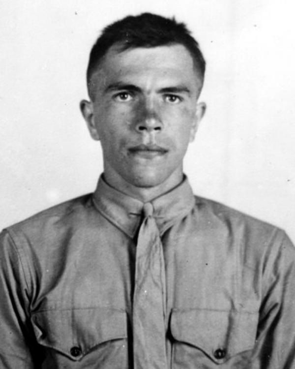Black and white photograph of Michael Strank in his uniform.