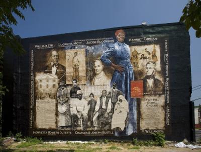 This mural celebrates the courageous work of Harriet Tubman and Philadelphian-Area Abolitionist who helped make freedom a reality for hundreds of slaves escaping to the North.

