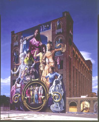 Towering eight stories high, this mural depicts a young girl in the center and the other figures in the composition are students from local Philadelphia high schools.