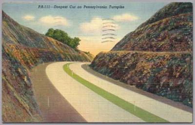 The deepest cut on the Pennsylvania Turnpike. Engineers removed over a million cubic yards of earth to create the opening.