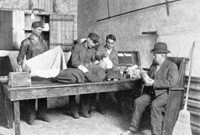 Injured miner being treated at the mine hospital  