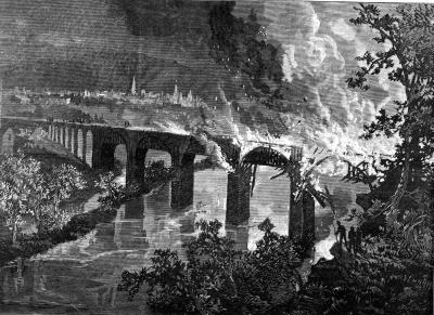 Burning Of The Lebanon Valley Railroad Bridge By The Rioters 