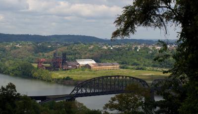 Beautiful color photograph of the Pennsylvania landscape and Carrie Blast Furnace.