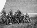 Left to right: Capt. R.A. Watts, Lt. Col. George W. Frederick, Lt. Col. William H.H. McCall, Lt. D.H. Geissinger, Gen. Hartranft, Asst. Surg. George L. Porter, Col. L.A. Dodd, Capt. Christian Rath.