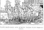 Drawing of five Mounted Police, posing just outside of the stable.