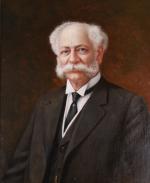 Oil on canvas portrait of Henry J. Heinz, wearing a suit, vest, and tie.