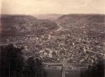 A view of Johnstown, from the top of the Inclined Plane at Westmont, by William H. Rau. In the center of the scene is Johnstown Passenger station and The Cambria Iron Works, which later became Bethlehem Steel is at the far left. 
