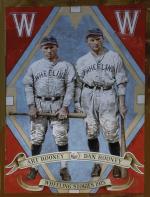 Two men wearing baseball uniforms for the Wheeling Stogies Wheeling, West Virginia, and holding bats pose for this baseball card. Art Rooney is on the left, Dan is on the right. 