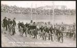 Starting line up of racers at the Boston six-day bicycle race at Revere Beach Cycling Track.