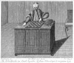 Image of a copper engraving of the Turk or Automaton Chess Player, a chess-playing machine of the late 18th century.