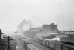 The Donora Zinc Works of the American Steel and Wire Company is dimly seen through fume-laden smoke and fog.