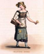 Image of a young girl in ragged clothing, carrying matches and a basket.