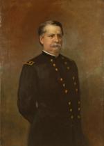Oil on canvas of a man in uniform, three quarter length portrait. 