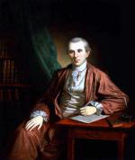 Portrait painting of Dr. Benjamin Rush seated at a table.'