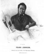 An etching of Francis "Frank" Johnson in formal dress, holding a trumpet. 