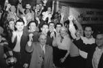 Local 506 Members celebrate UE victory over IUE at Union Hall, United Electrical Workers, Election Victory in Erie, Pa.,  December 7, 1954