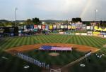 A rainbow appears above Sovereign Bank Stadium in York during the introduction of the 2010 York Revolution team on Wednesday, April 22, 2010. 