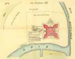 This diagram of Fort Duquesne shows its strategic location at the convergence of two rivers. This area is now Pittsburgh.