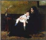 Oil on canvas of Ernesta Beaux Drinker, the artist's sister, with a young child, Henry Sandwith Drinker sitting in her lap