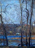 A Pennsylvania river scene viewed through the barren trees of winter.'
