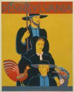 This WPA poster depicts an Amish family and encourages tourism in the Central Pennsylvania region. Pennsylvania welcomed religious dissenters during the colonial period, and the Amish in particular have become an important and enduring part of Pennsylvania's identity.   
