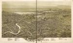 A bird's eye view of Scranton, Pennsylvania, during the 1890s. Scranton is the Lackawanna county seat and was the center of much of the activity in the anthracite trade during its heyday.
