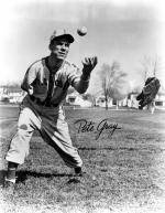 One handed baseball player Pete Gray poses for a promotional photo.