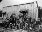 Lumber workers were housed in temporary wooden buildings that could be dismantled and moved as the center of logging operations changed location.'