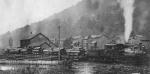 Logs arrive by train to the sawmill at Laquin, Pennsylvania, in 1880. The town of Laquin, like others in the state, sprung up around the logging industry. By 1941, the big trees were long gone and the town was abandoned.'