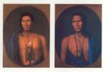 Two head and shoulders color portraits of bare-chested Indian chiefs.'